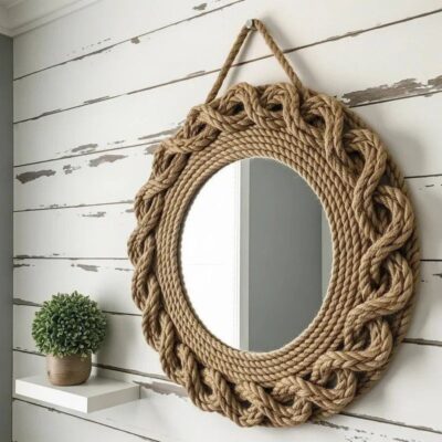 Miroir en macramé marron