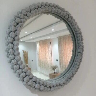 Miroir en macramé gris